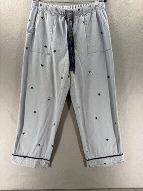 Aerie Pajama Pants Womens L Blue 100% Cotton Blue Stars Velvet Tie Lounge PJs
